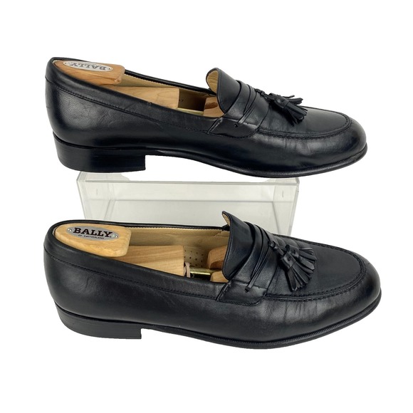 Bally Leather Dress Shoes Mens 11.5 D Sarzano Tassel Loafers Slip On Black, Fine - Picture 4 of 10